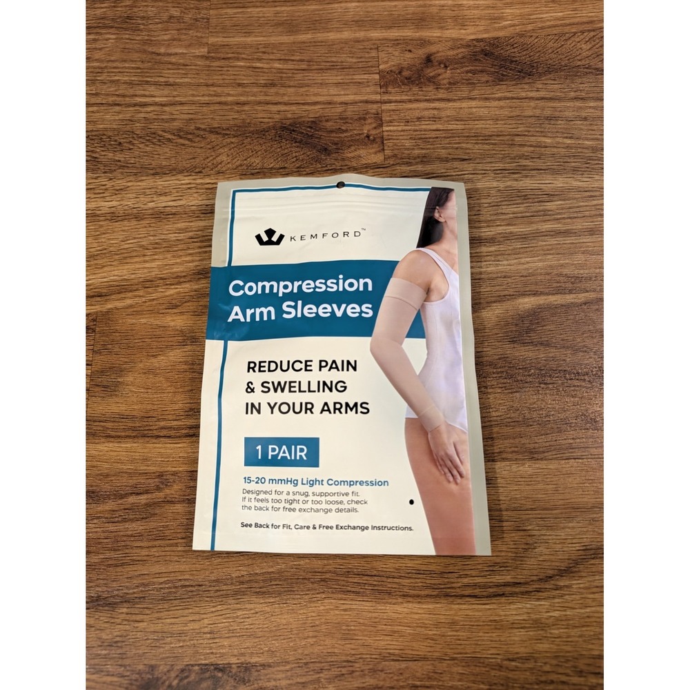 KEMFORD Compression Lymphedema Arm Sleeves for Women - 1 Pair, Beige